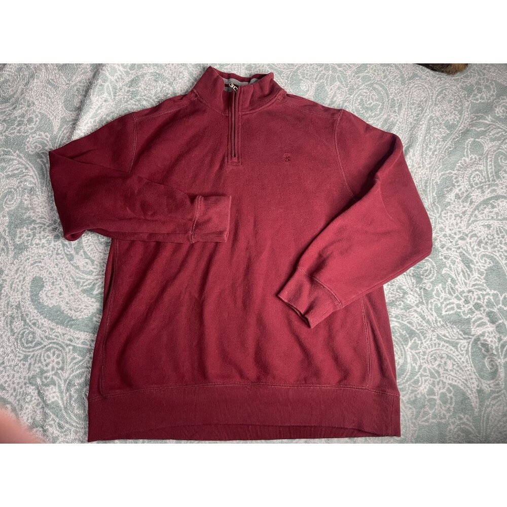 IZOD Mens Burgundy Red Quarter Zip Pullover Sweatshirt Size XL TG‎ XG